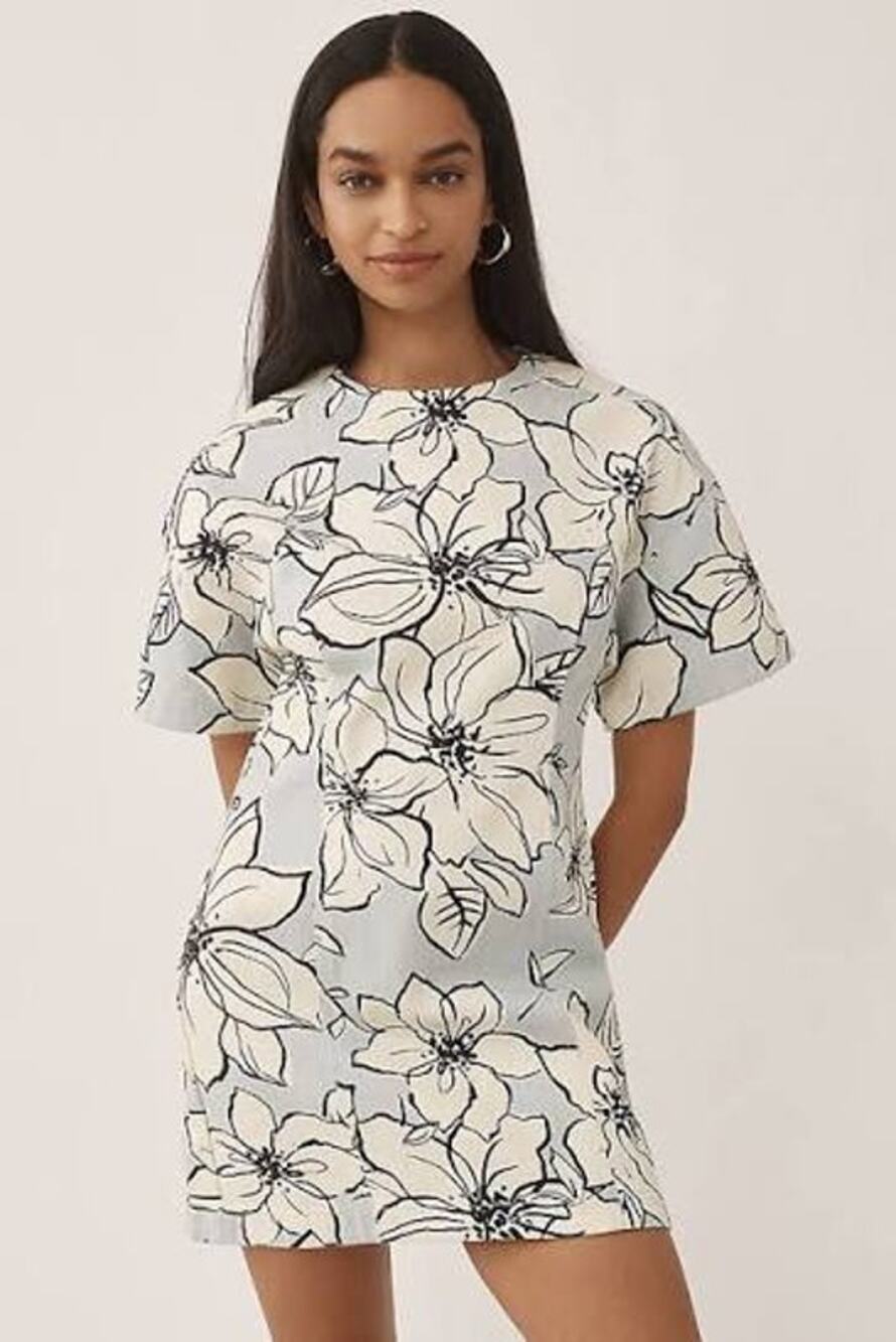 Dhruv Kapoor Anthropologie Womens Short Sleeve Denim Mini Dress Small Floral